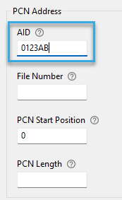 Screenshot: AID entry field in the configuration component 'Autoread MIFARE DESFire Number in File' of BALTECH ConfigEditor