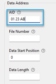 Screenshot: AID entry field in the MIFARE DESFire component of a configuration for BALTECH RFID readers