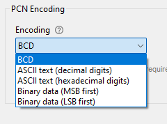 Screenshot: Encoding dropdown in the configuration component 'Autoread MIFARE DESFire Number in File' of BALTECH ConfigEditor