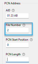 Screenshot: File number entry field in the configuration component 'Autoread MIFARE DESFire Number in File' of BALTECH ConfigEditor