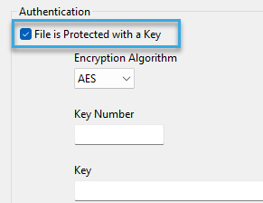 Screenshot: Checkbox 'File is Protected with a Key' in the configuration component 'Autoread MIFARE DESFire Number in File' of BALTECH ConfigEditor