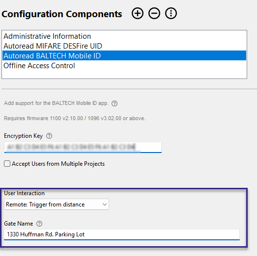 Enter a Gate Name for the Remote interaction mode of Mobile ID in BALTECH ConfigEditor