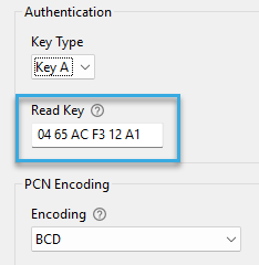 Screenshot: Read Key entry field in the configuration component 'Autoread MIFARE Classic Number in Sector' of BALTECH ConfigEditor