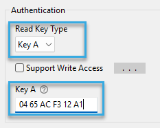 Screenshot: Read Key dropdown and entry field in the configuration component 'Autoread MIFARE Classic VHL File' of BALTECH ConfigEditor