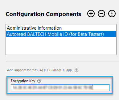 Screenshot: Encryption key for a BALTECH Mobile ID project entered in the configuration template