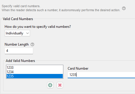 Screenshot: Example list of individual valid card numbers for offline access control in BALTECH ConfigEditor