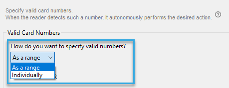 Screenshot: Specify a range of or individual valid numbers for offline access control in BALTECH ConfigEditor