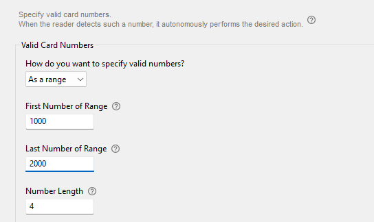 Screenshot: Example range of valid card numbers for offline access control in BALTECH ConfigEditor