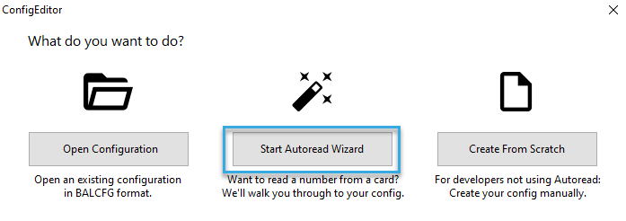 Screenshot: Start Autoread Wizard in BALTECH ConfigEditor to create an Autoread configuration for BALTECH RFID readers