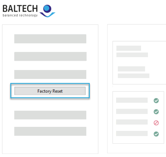 Screenshot: Factory Reset button in BALTECH ID-engine Explorer