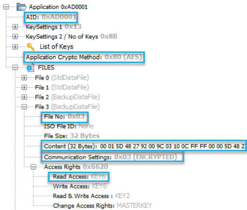 Screenshot: Content of a file on a MIFARE DESFire card show in BALTECH ID-engine explorer