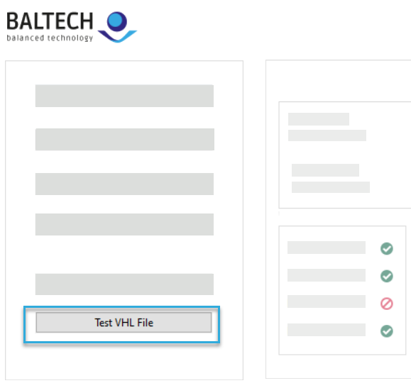 Screenshot: Button "Test VHL File" in BALTECH ID-engine Explorer