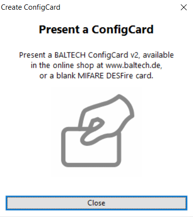 Screenshot: ConfigCard dialog in BALTECH ConfigEditor