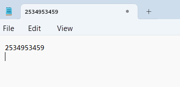 Screenshot: Windows Notepad showing an example output of a reader configured for keyboard emulation
