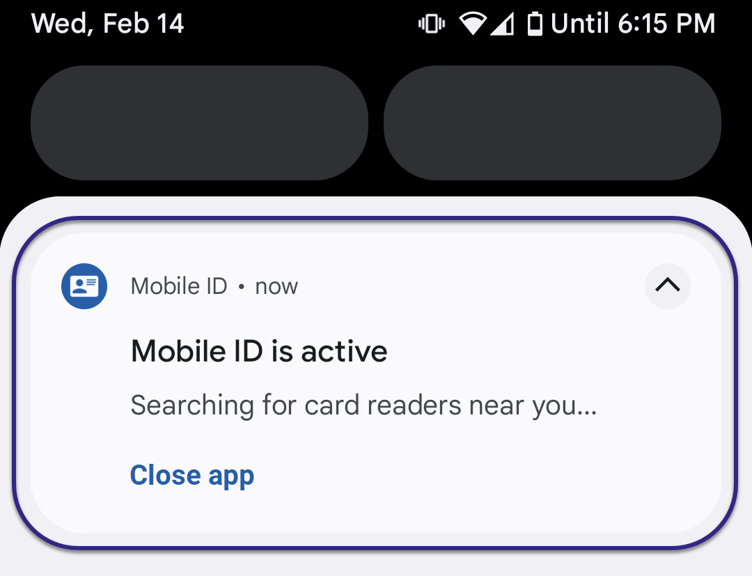 Screenshot: Notification indicating that BALTECH Mobile ID app is automatically kept open