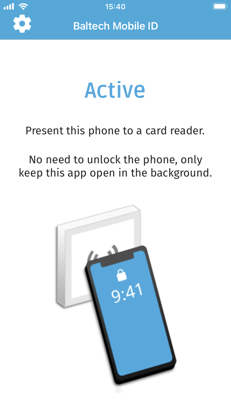 Screenshot: Screen "Active" in the BALTECH Mobile ID app