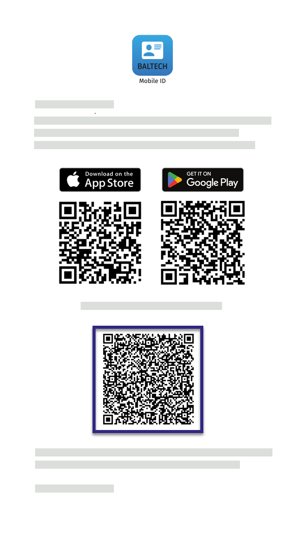 Screenshot: QR code to activate BALTECH Mobile ID app in invitation e-mail