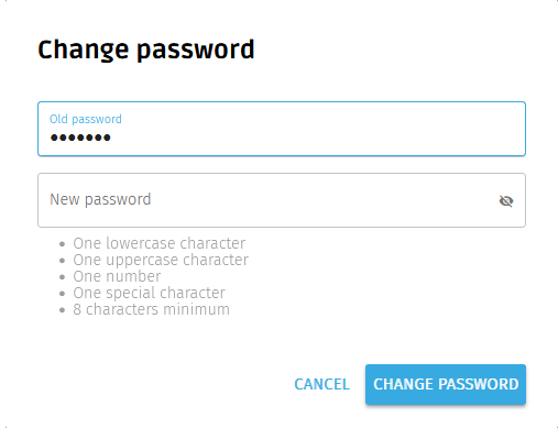 Enter old and new password in BALTECH Mobile ID Manager