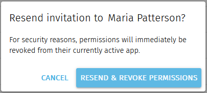 Confirm Resend Invitation dialog in BALTECH Mobile ID Manager