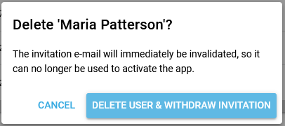 Screenshot: Delete a user with status "Invitation sent" in BALTECH Mobile ID Manager