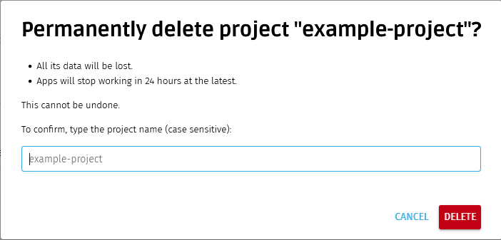 Delete project confirmation dialog in BALTECH Mobile ID Manager