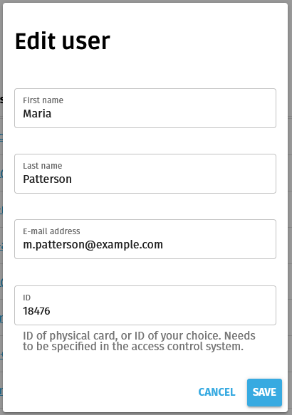 Screenshot: Edit a user in BALTECH Mobile ID Manager