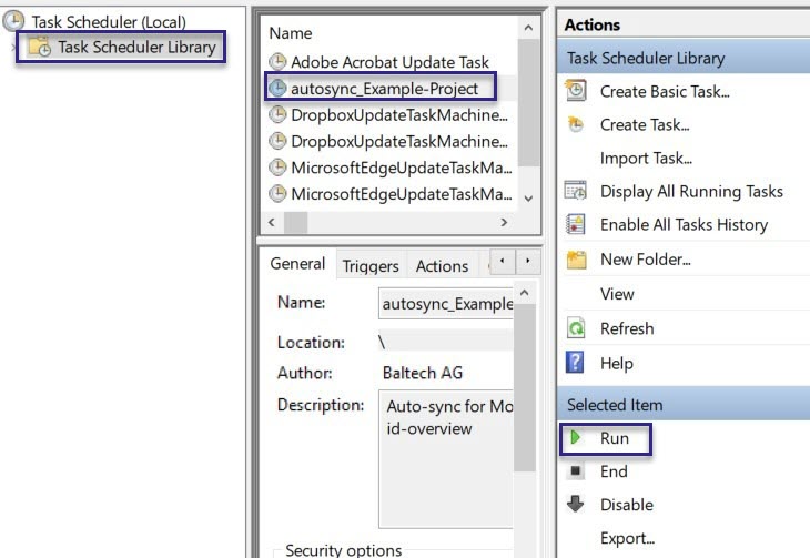 Manually run BALTECH Mobile ID Auto-sync task in Windows Task Scheduler
