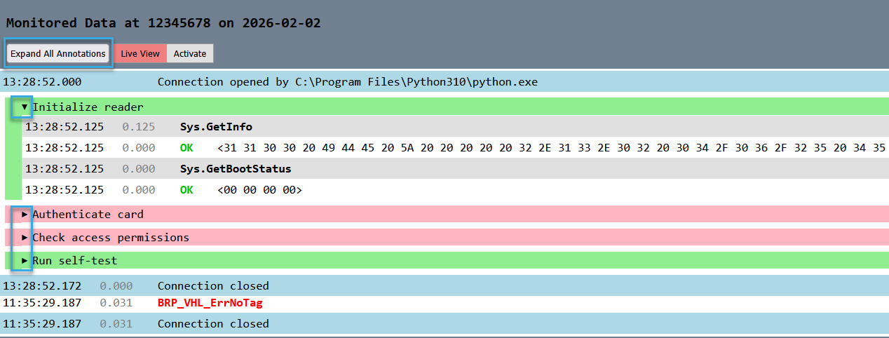 Expand annotations in the BRP log of BALTECH SDK
