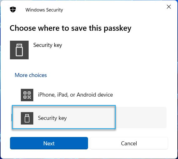 Windows dialog: Where to save this passkey