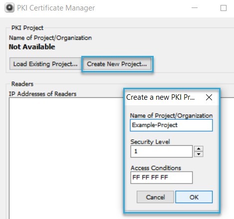 Screenshot: Create a new project in BALTECH PKI Certificate Manager