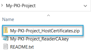 Screenshot: Example PKI package created by BALTECH PKI Certificate Manager