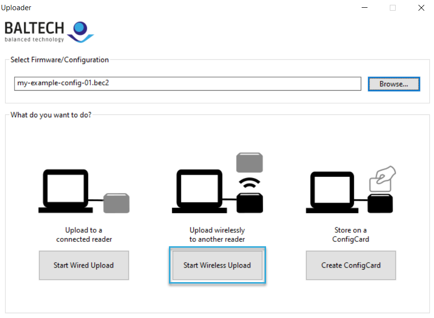 Screenshot: Start Wireless Upload in BALTECH Uploader