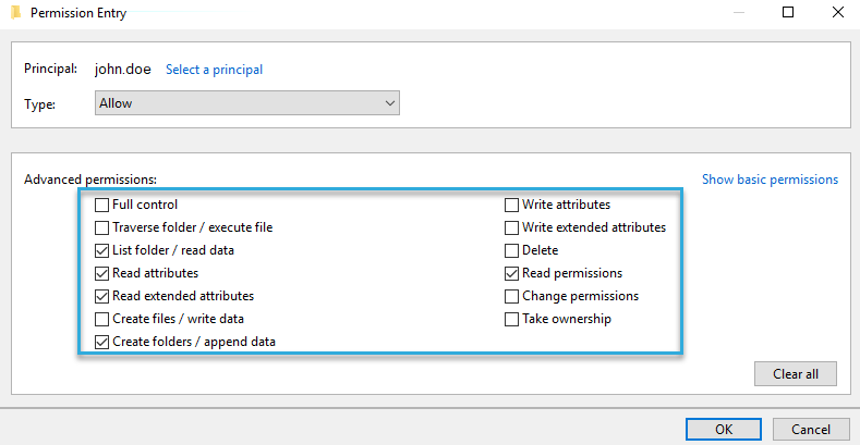 Edit advanced permissions in Windows 10